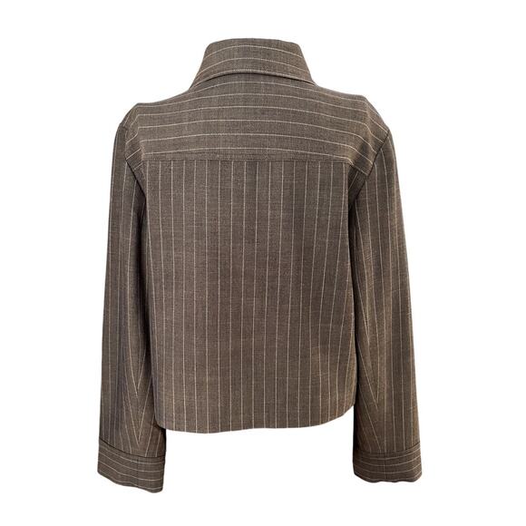 Express Sz M Pinstripe Collared Jacket Neutral Office Tailored Cropped Stretch - Picture 4 of 15
